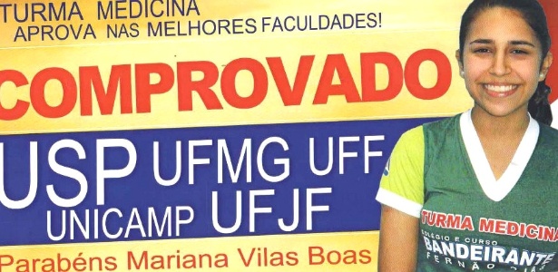 A estudante mineira Mariana Silva Vilas Boas, 19, posa para foto de propaganda do cursinho - Reprodução